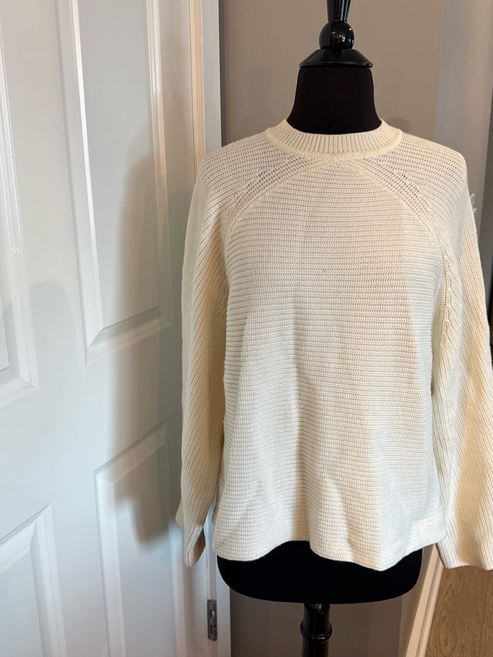 Cream Ribbed Crewneck Sweater - Women